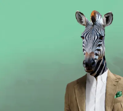 Illustration d'un zèbre en costume, sur fond vert