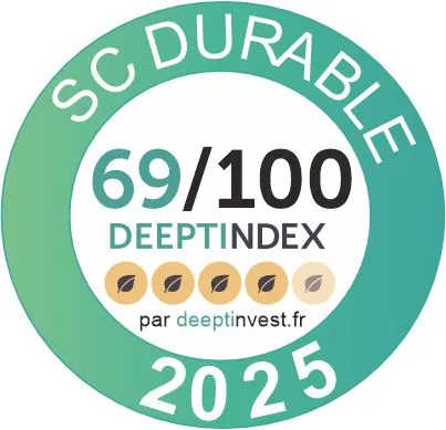 Badge « SC Durable 2025 » avec un score Deeptindex de 69/100 par Deeptinvest